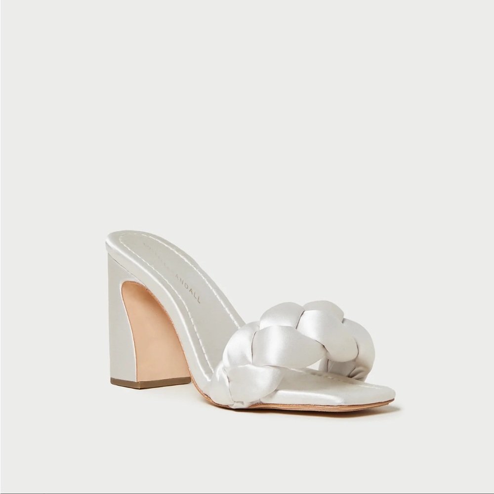 Loeffler Randall White Braided Satin Block Heel Mule